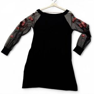 INC International Concepts Black Dress with Red Floral Sleeves